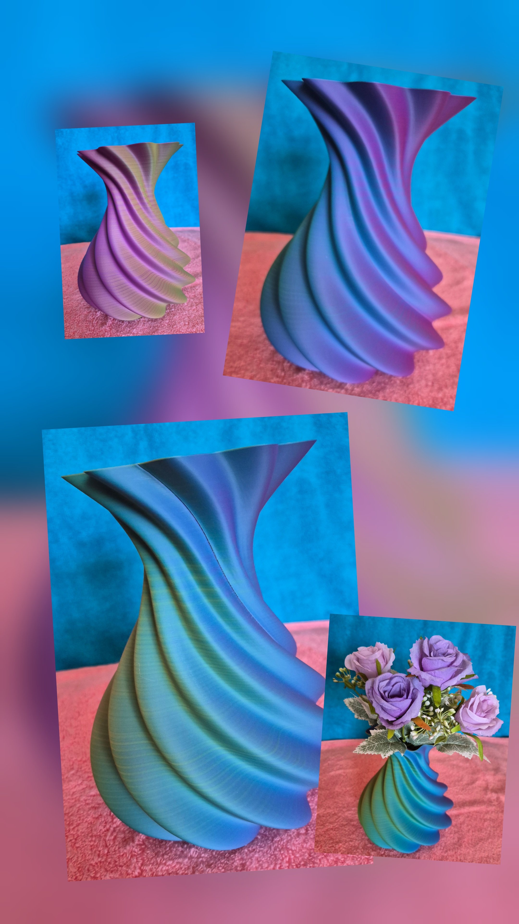 Purple, blue, green and yellow vase. Flowers not included