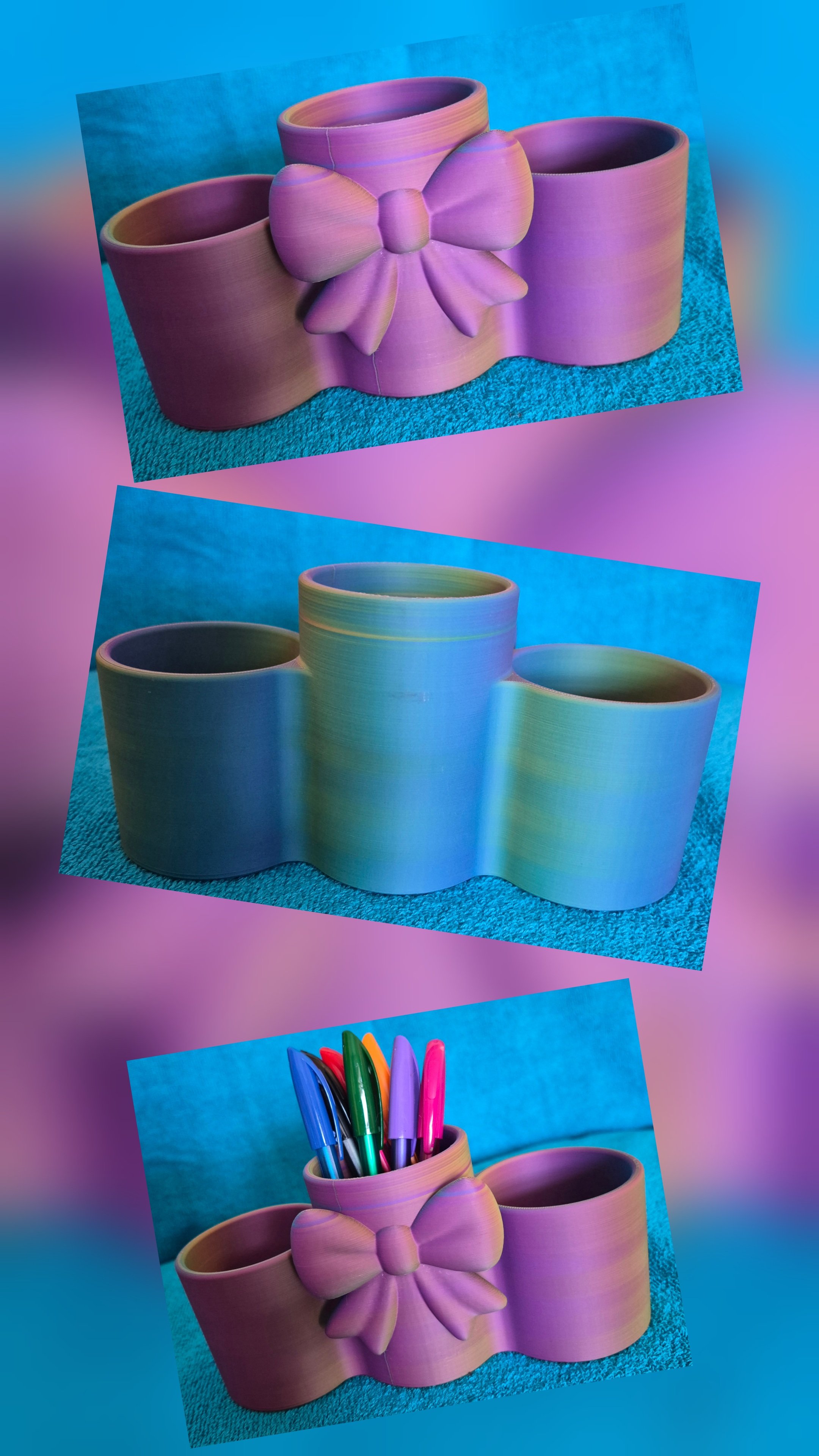Purple and blue bow pen/brush holder