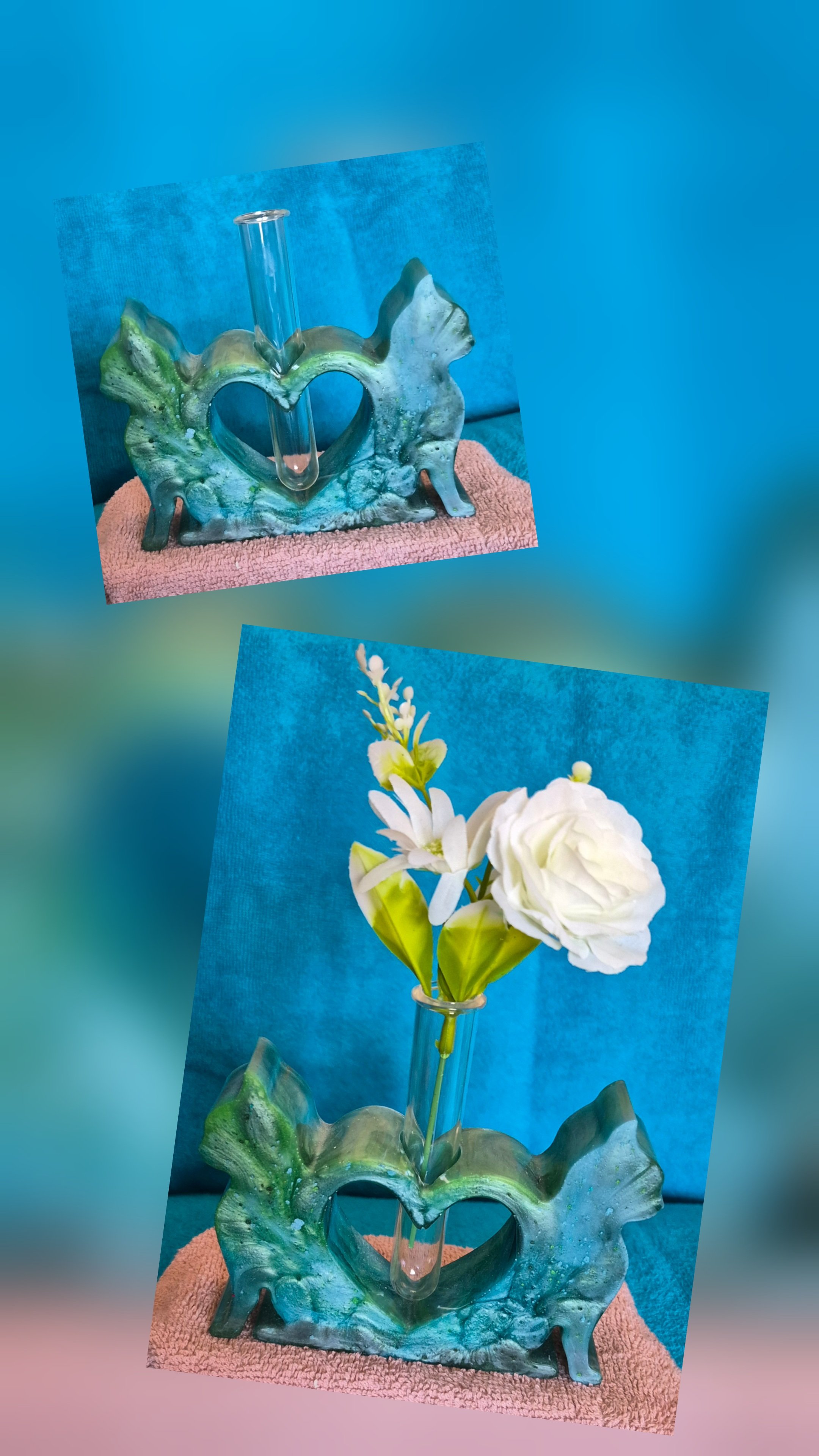Cat vase, Green Marble handmade resin test tube vase