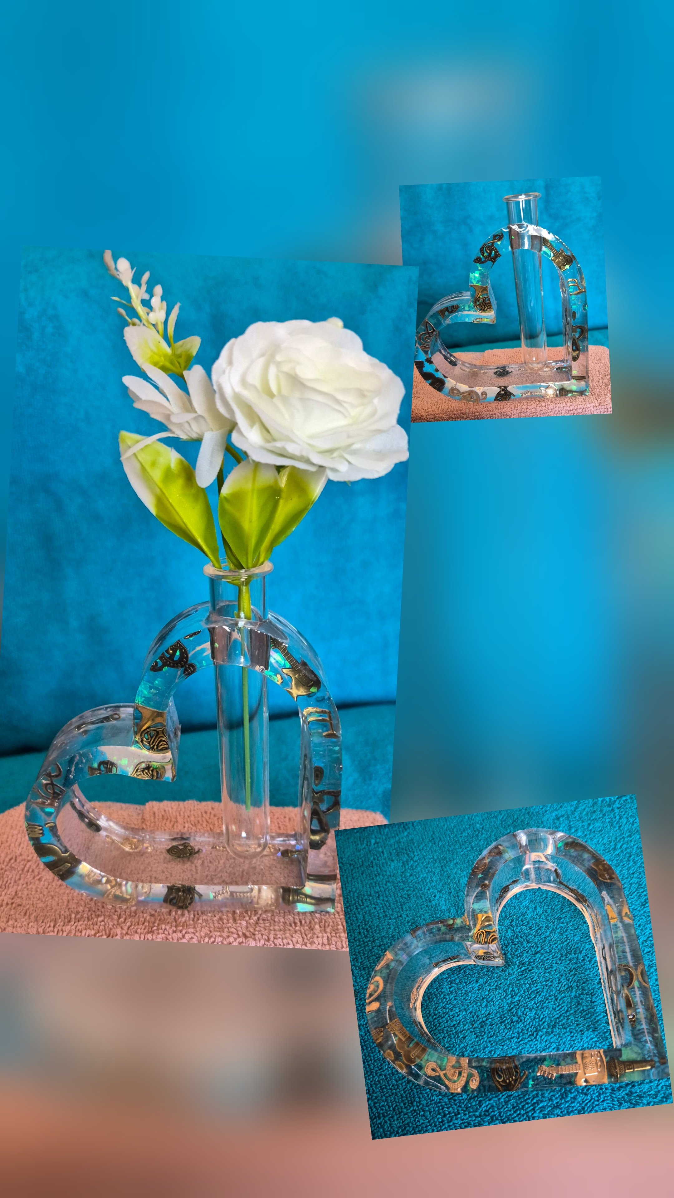 Heart shape, music handmade resin test tube vase