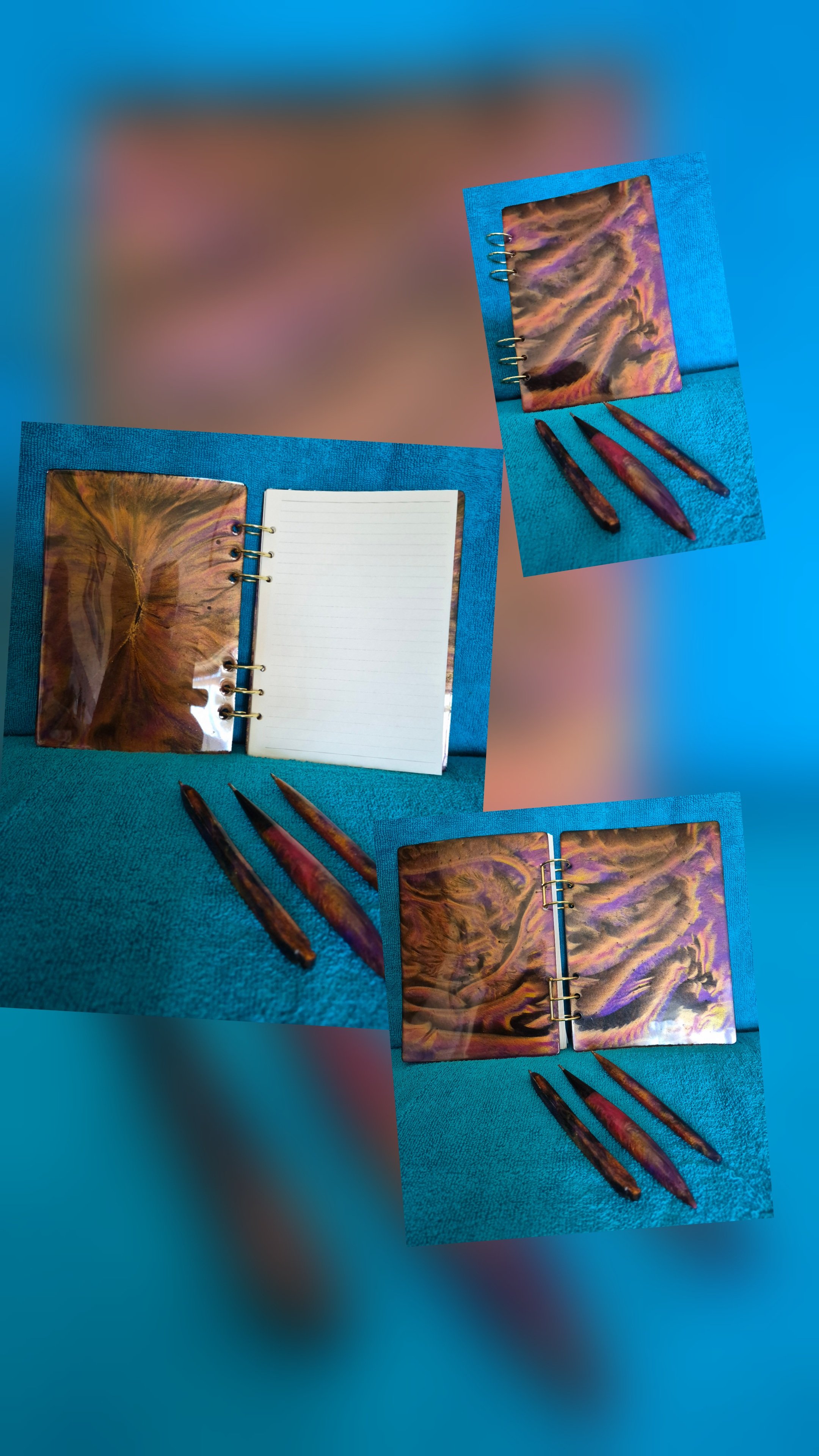 A5 multi colour handmade resin notebook with 3 handmade pens